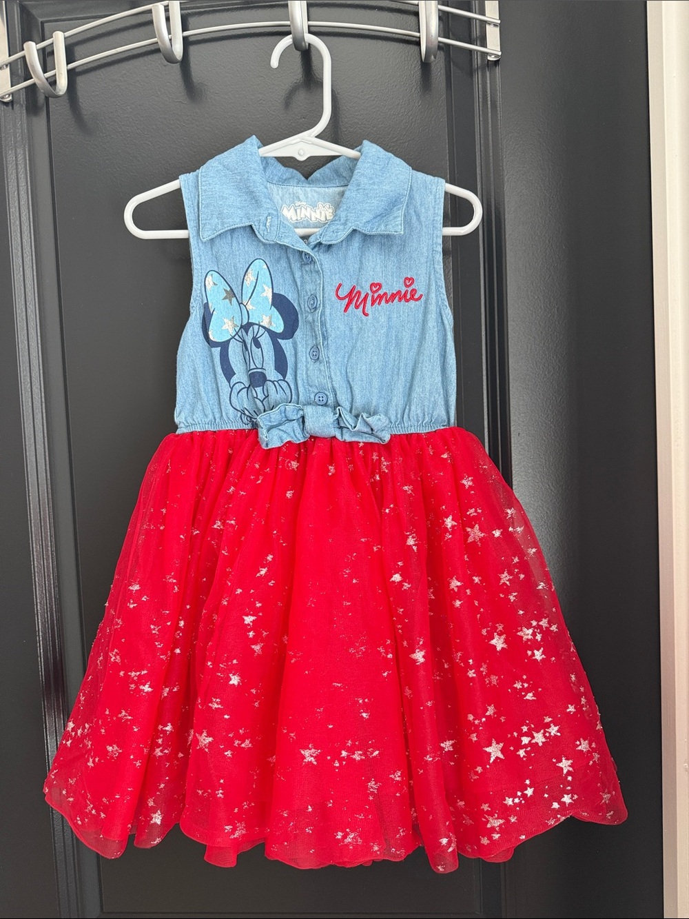 Disney Minnie Mouse Denim Top Red Star Tulle Party Dress
